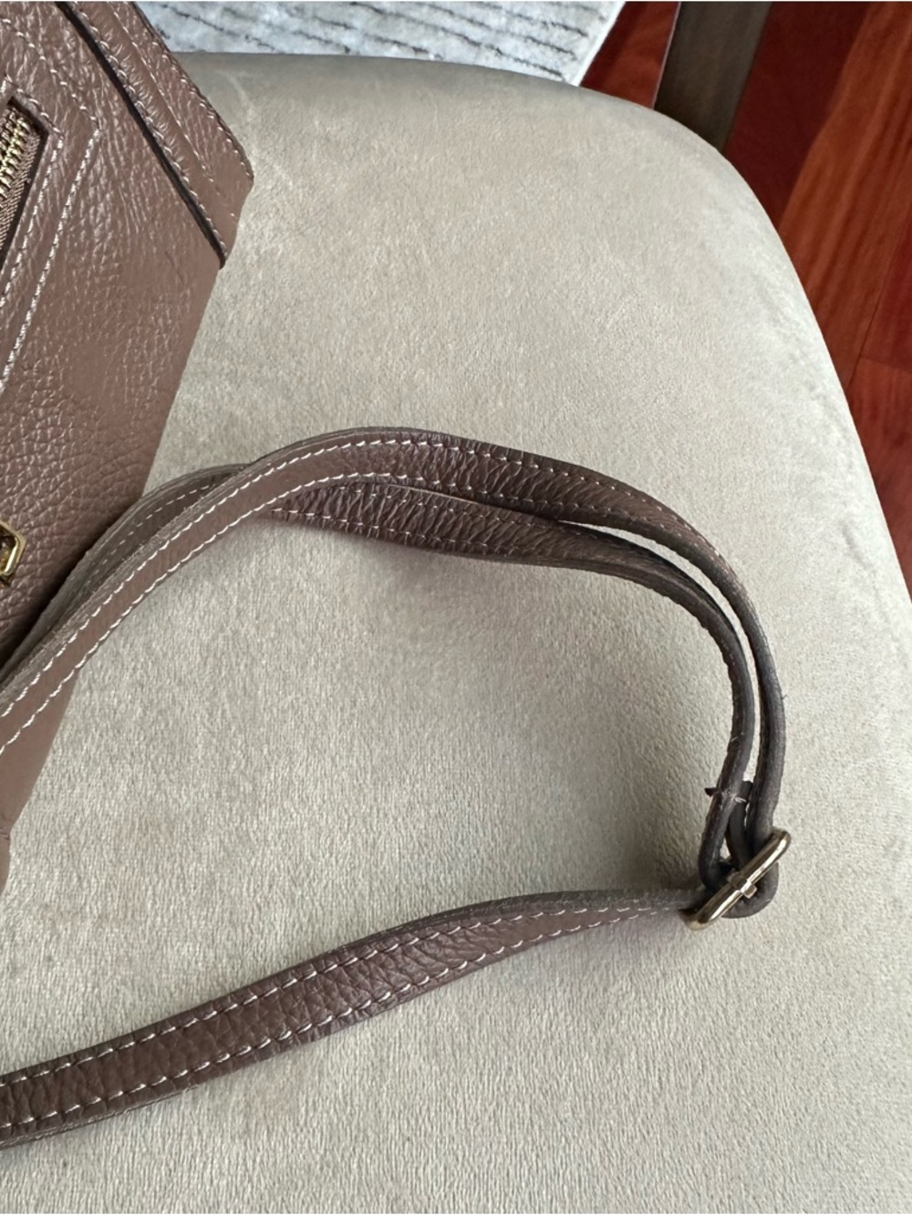 Genuine Leather Mini Satchel Taupe Brown | Crossbody Top Handle | Structured Bag - Picture 6 of 16